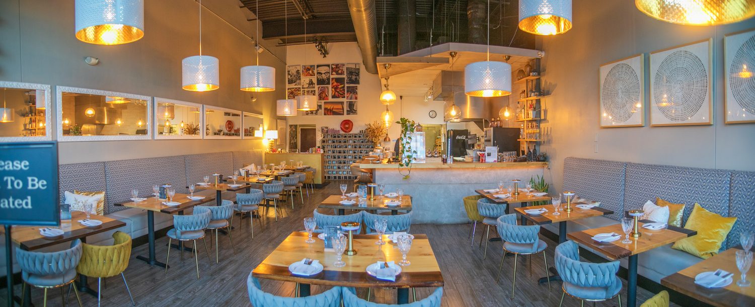 Panka's bright dining room set for weekend brunch.